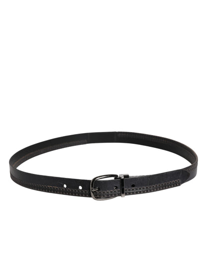 Dolce & Gabbana Black Leather Silver Tone Metal Buckle Belt