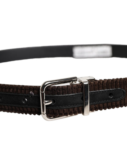 Dolce & Gabbana Brown Velvet Metal Buckle Classic Belt