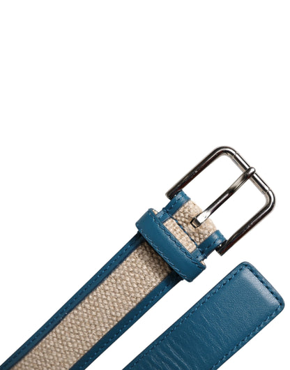 Dolce & Gabbana Blue Beige Leather Weaved Metal Buckle Belt