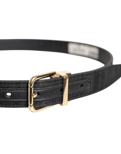 Dolce & Gabbana Black Classic Gold Metal Logo Buckle Belt