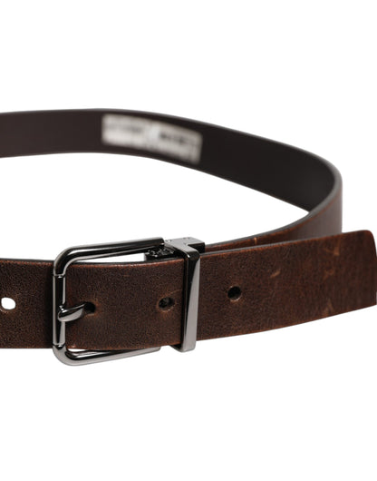 Dolce & Gabbana Brown Leather Classic Metal Logo Buckle Belt
