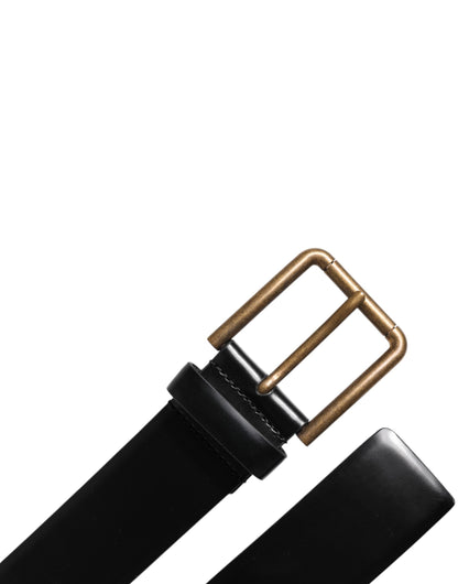 Dolce & Gabbana Black Leather DG Logo Plaque Buckle Belt