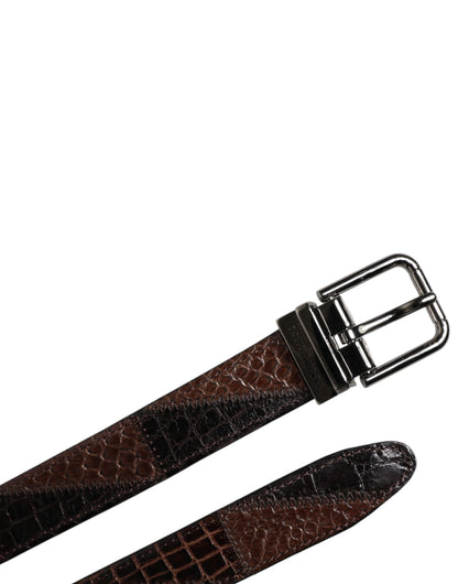 Dolce & Gabbana Brown Exotic Leather Metal Logo Buckle Belt