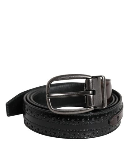 Dolce & Gabbana Black Brown Leather Classic Metal Buckle Belt