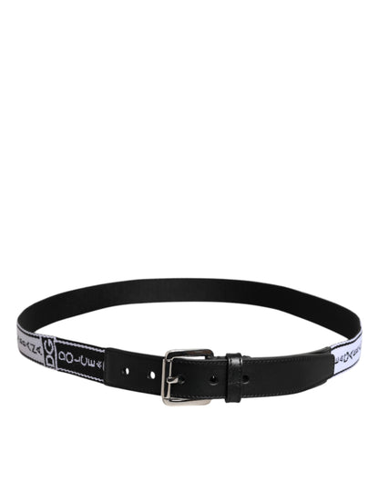 Dolce & Gabbana Black White Printed Metal Logo Buckle Belt