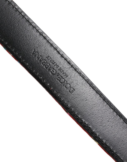 Dolce & Gabbana Red Floral DG Embellished Metal Buckle Belt