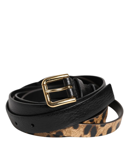 Dolce & Gabbana Black Leopard Classic Gold Metal Buckle Belt