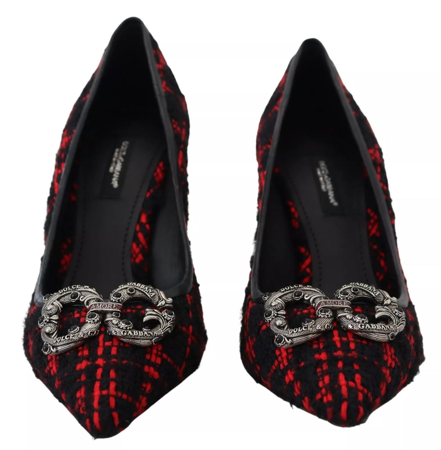 Dolce & Gabbana Red Black Tweed DG Amore Heels Pumps Shoes