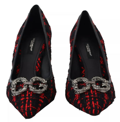 Dolce & Gabbana Red Black Tweed DG Amore Heels Pumps Shoes
