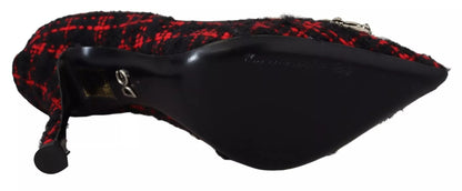 Dolce & Gabbana Red Black Tweed DG Amore Heels Pumps Shoes