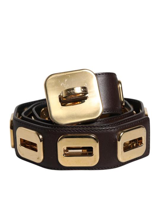 Dolce & Gabbana Dark Brown Leather Gold Rotating Buckle Belt