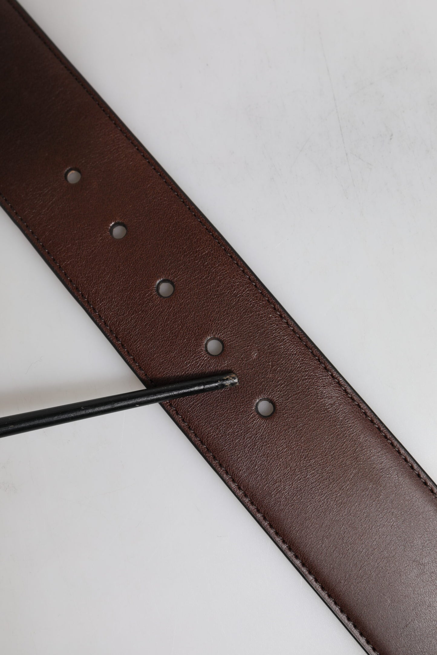 Dolce & Gabbana Brown Logo Engraved Metal Waist Buckle Belt