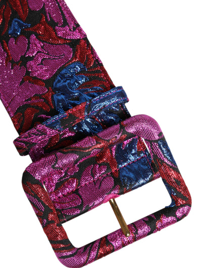 Dolce & Gabbana Multicolor Floral Jacquard Lurex Wide Waist Buckle Belt