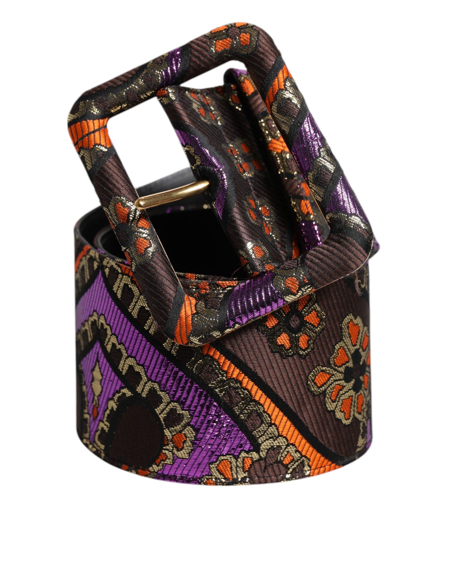 Dolce & Gabbana Multicolor Floral Jacquard Lurex Wide Waist Buckle Belt