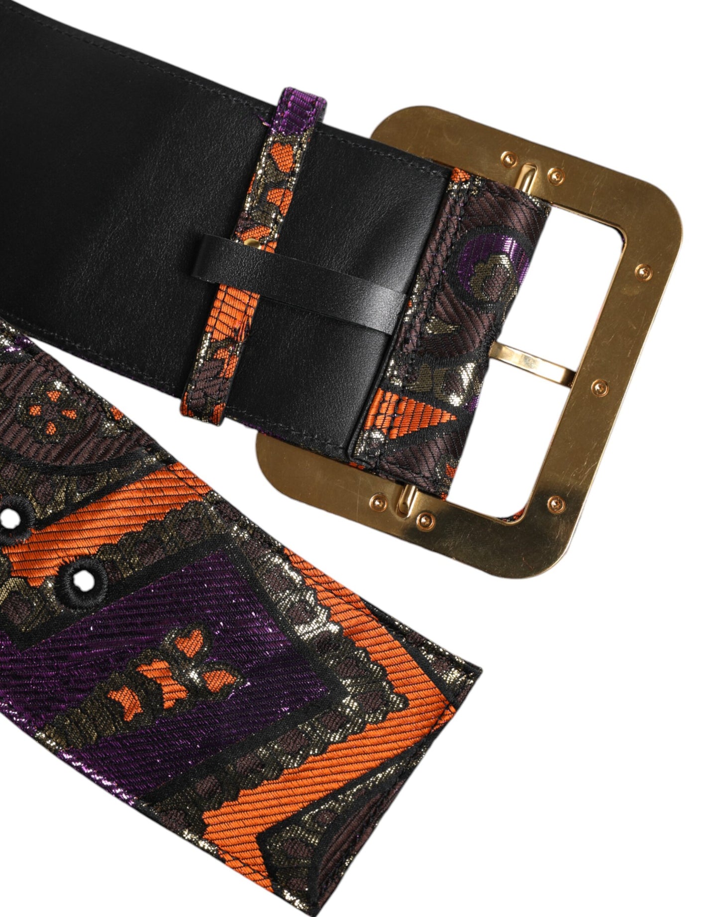 Dolce & Gabbana Multicolor Floral Jacquard Lurex Wide Waist Buckle Belt