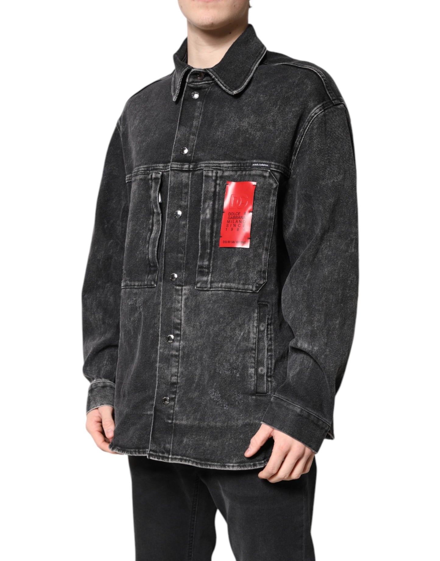 Dolce & Gabbana Black Logo Cotton Stretch Denim Jacket