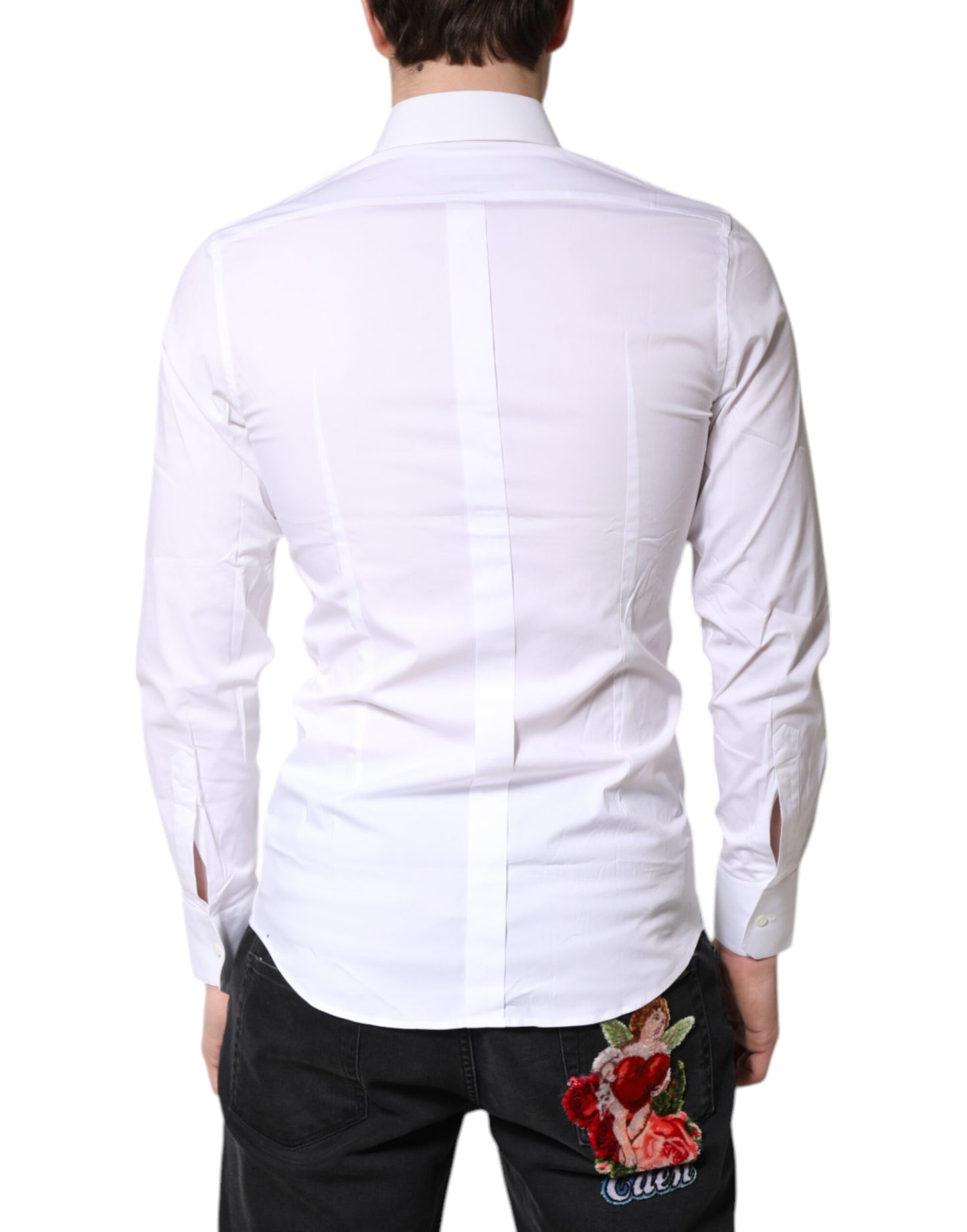 Dolce & Gabbana White Cotton Stretch GOLD Dress Formal Shirt