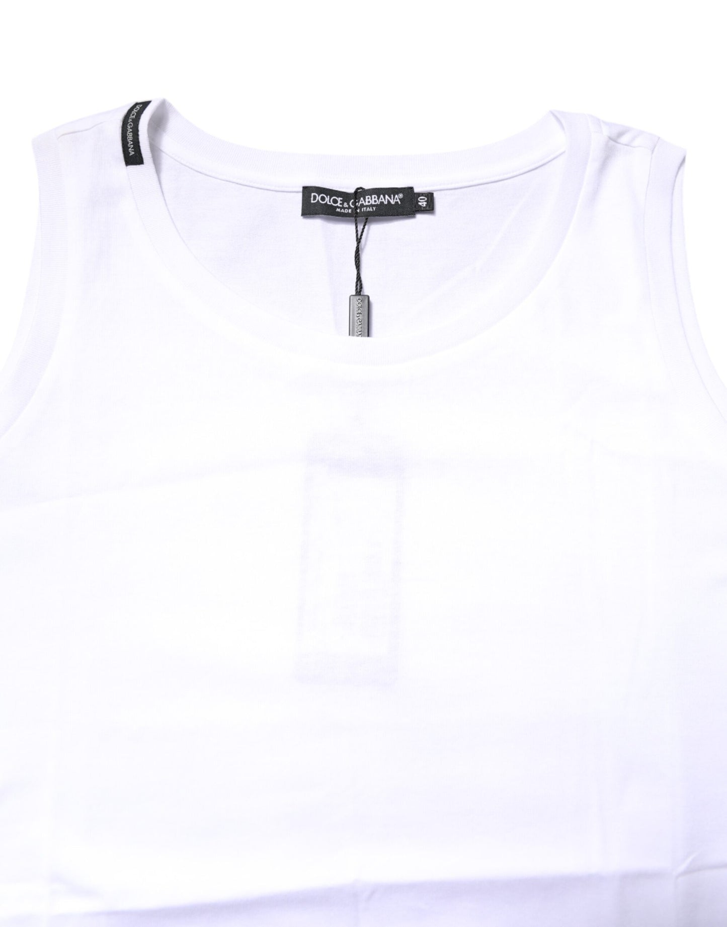 Dolce & Gabbana White Cotton Sleeveless Crew Neck T-shirt