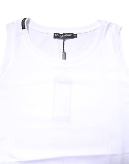 Dolce & Gabbana White Cotton Sleeveless Crew Neck T-shirt