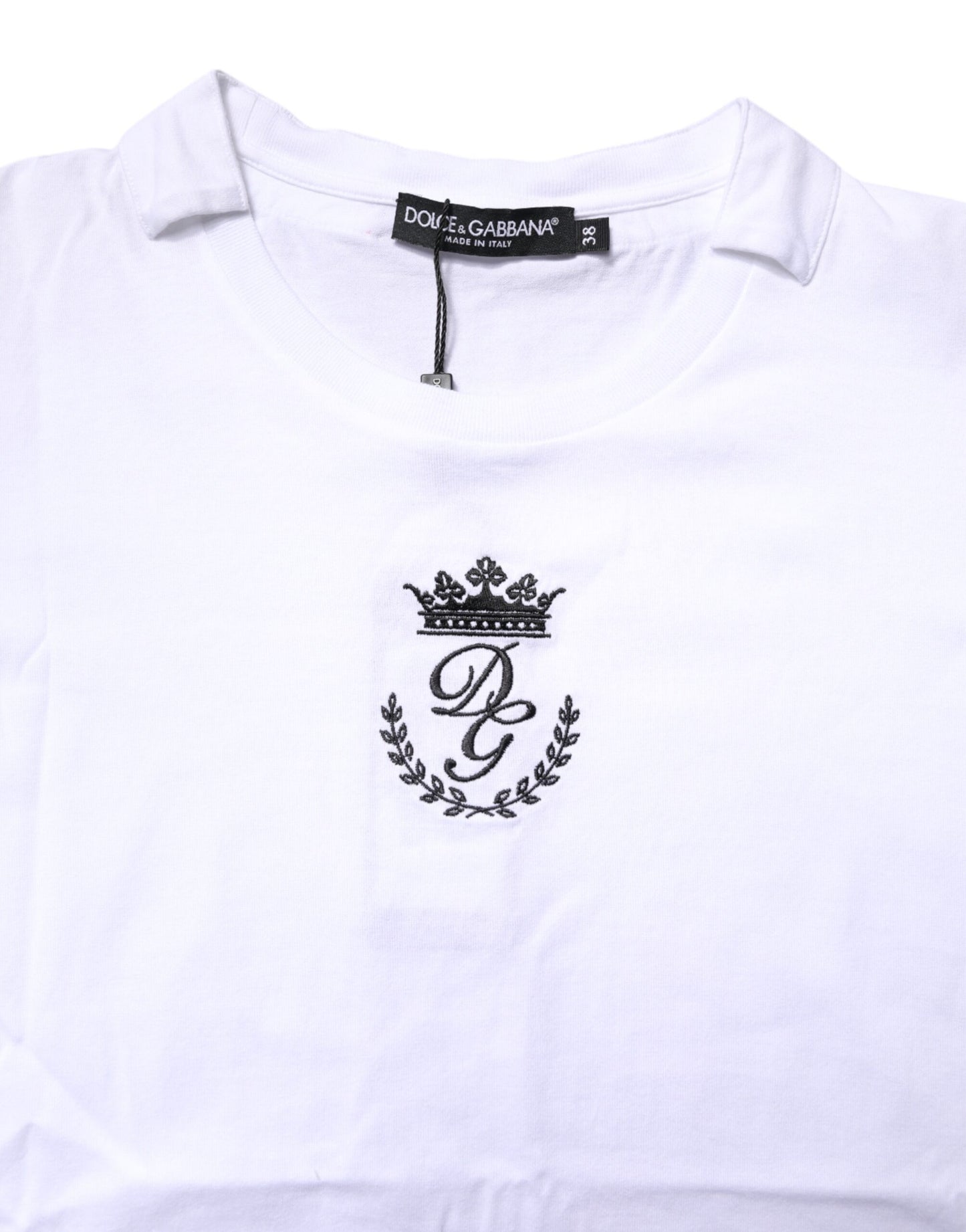 Dolce & Gabbana White Logo Crown Cotton Crew Neck T-shirt