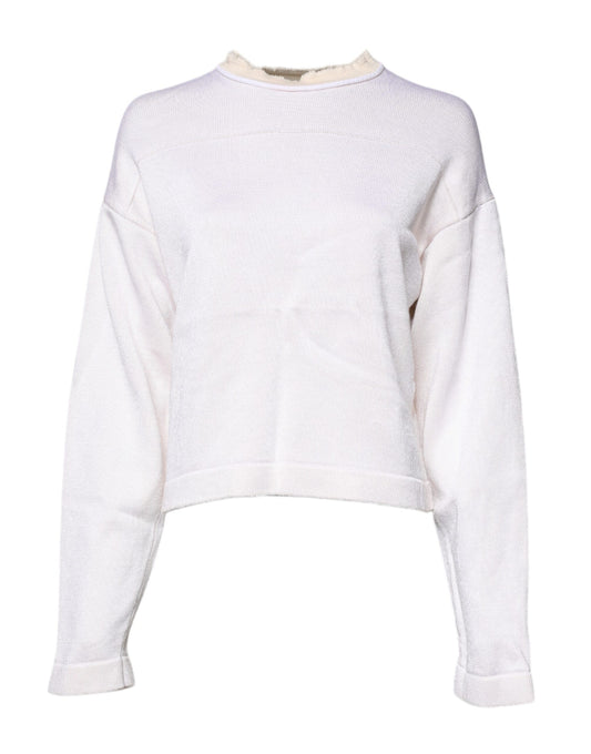Jil Sander White Viscose Crew Neck Long Sleeves Pullover Sweater
