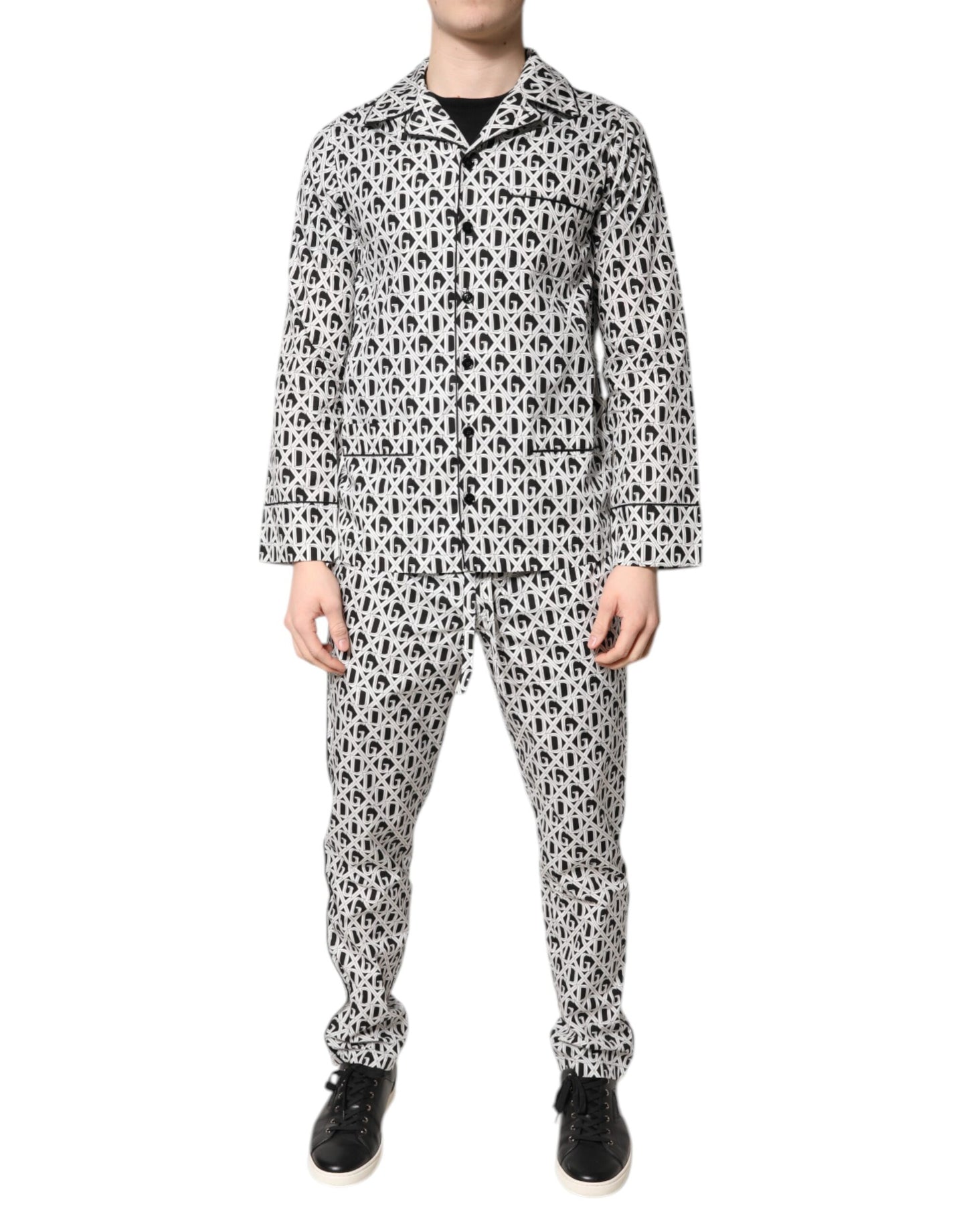 Dolce & Gabbana Black White DG Print Cotton Pajama Set Sleepwear