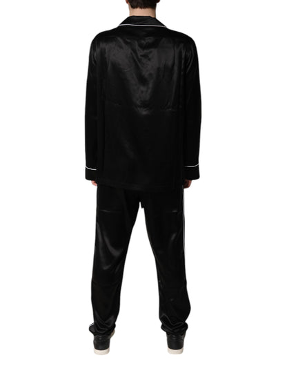 Dolce & Gabbana Black Silk Shirt Pants Pajama Set Sleepwear