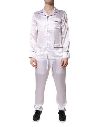 Dolce & Gabbana White Satin Silk Men Pajama Set Sleepwear