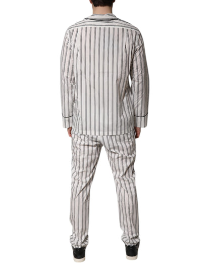 Dolce & Gabbana White Black Stripes Cotton Men Pajama Set Sleepwear