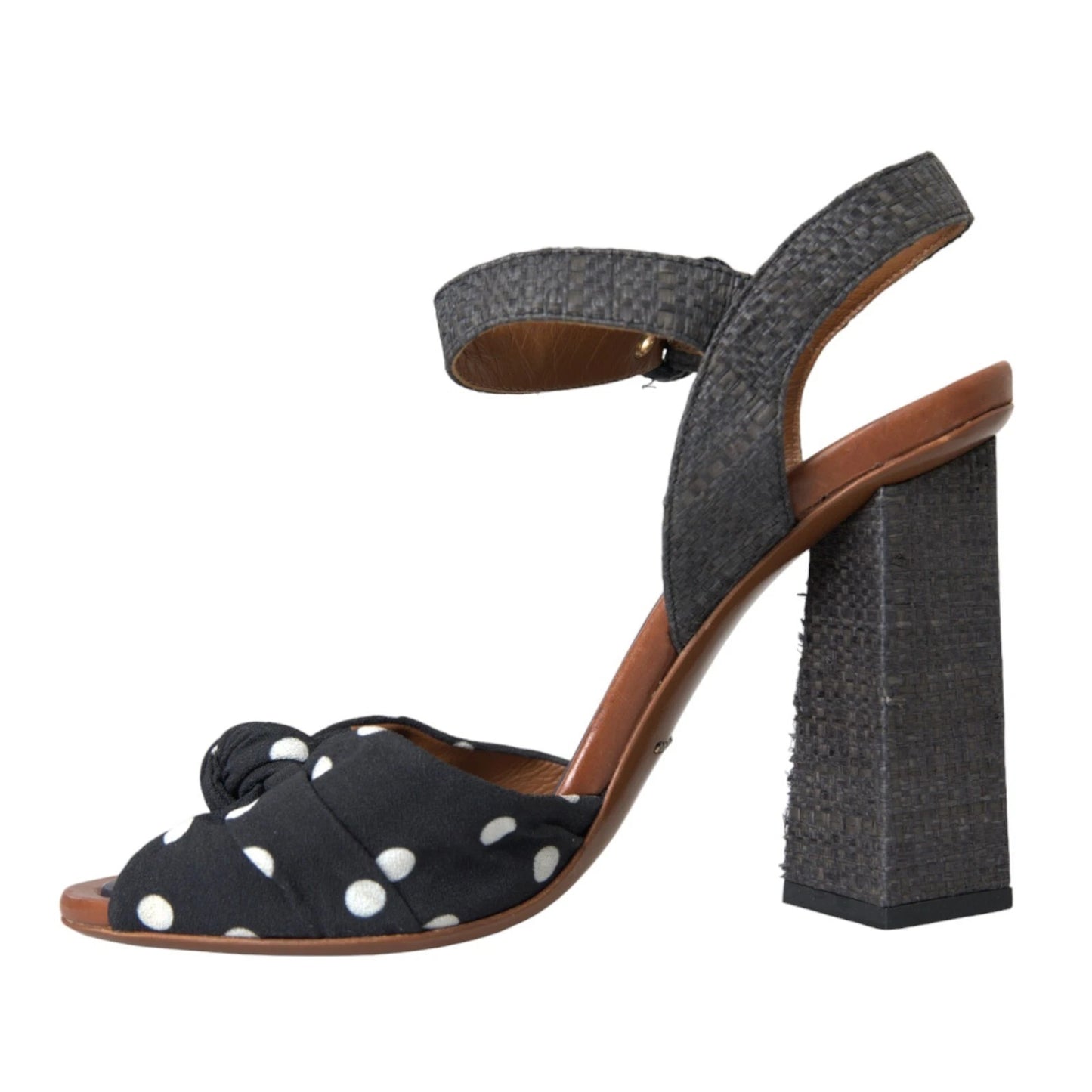 Dolce & Gabbana Black Polka Dot Leather Heels Sandals Shoes