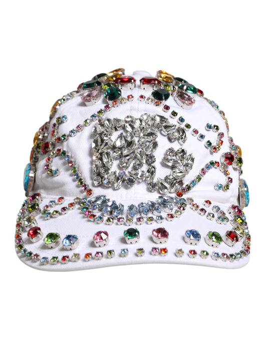 Dolce & Gabbana White Multicolor Crystal Embellish Baseball Cap