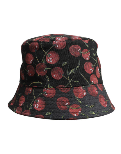 Dolce & Gabbana Black Cotton Printed Wide Brim Bucket Hat