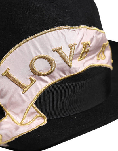 Dolce & Gabbana Black Logo Embroidered Women Wide Brim Hat