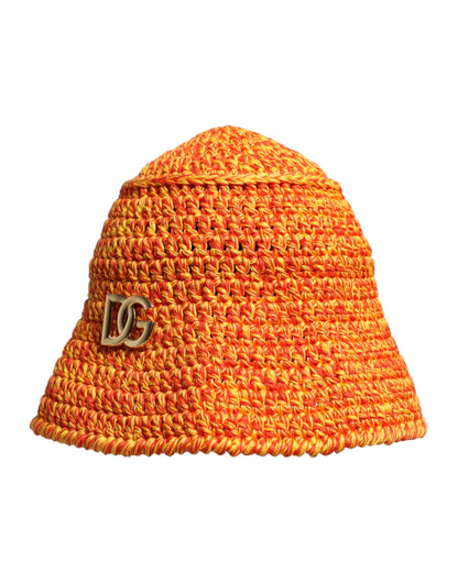Dolce & Gabbana Orange Cotton Crochet DG Logo Bucket  Hat