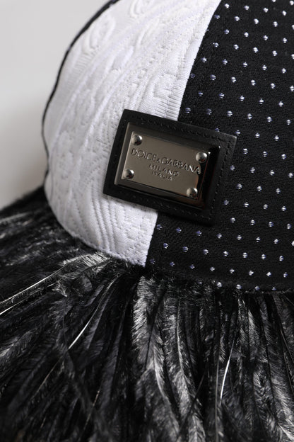 Dolce & Gabbana White Black Polka Dot Feathers Baseball Cap