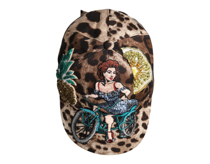 Dolce & Gabbana Brown Leopard Sequin Sicily Baseball Cap