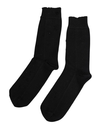 Dolce & Gabbana Black Solid Stretch Mid Calf Men Socks