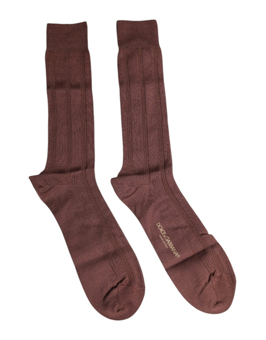 Dolce & Gabbana Brown Stretch Logo Print Mid Calf Socks