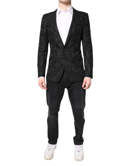 Dolce & Gabbana Black Floral Jacquard Coat Jacket Blazer