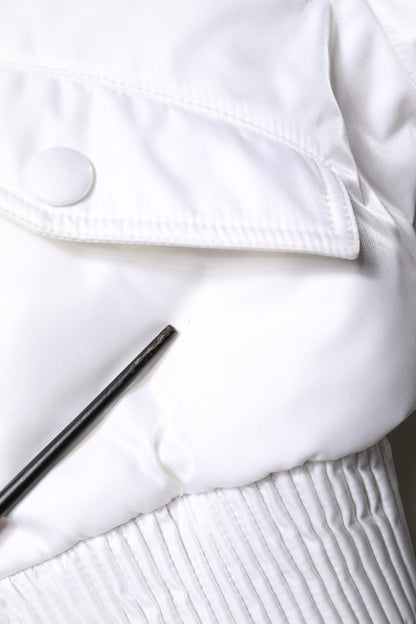 Dolce & Gabbana White Nylon Full Zip Cropped Bomber Jacket