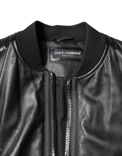 Dolce & Gabbana Black Lambskin Leather Biker Full Zip Jacket