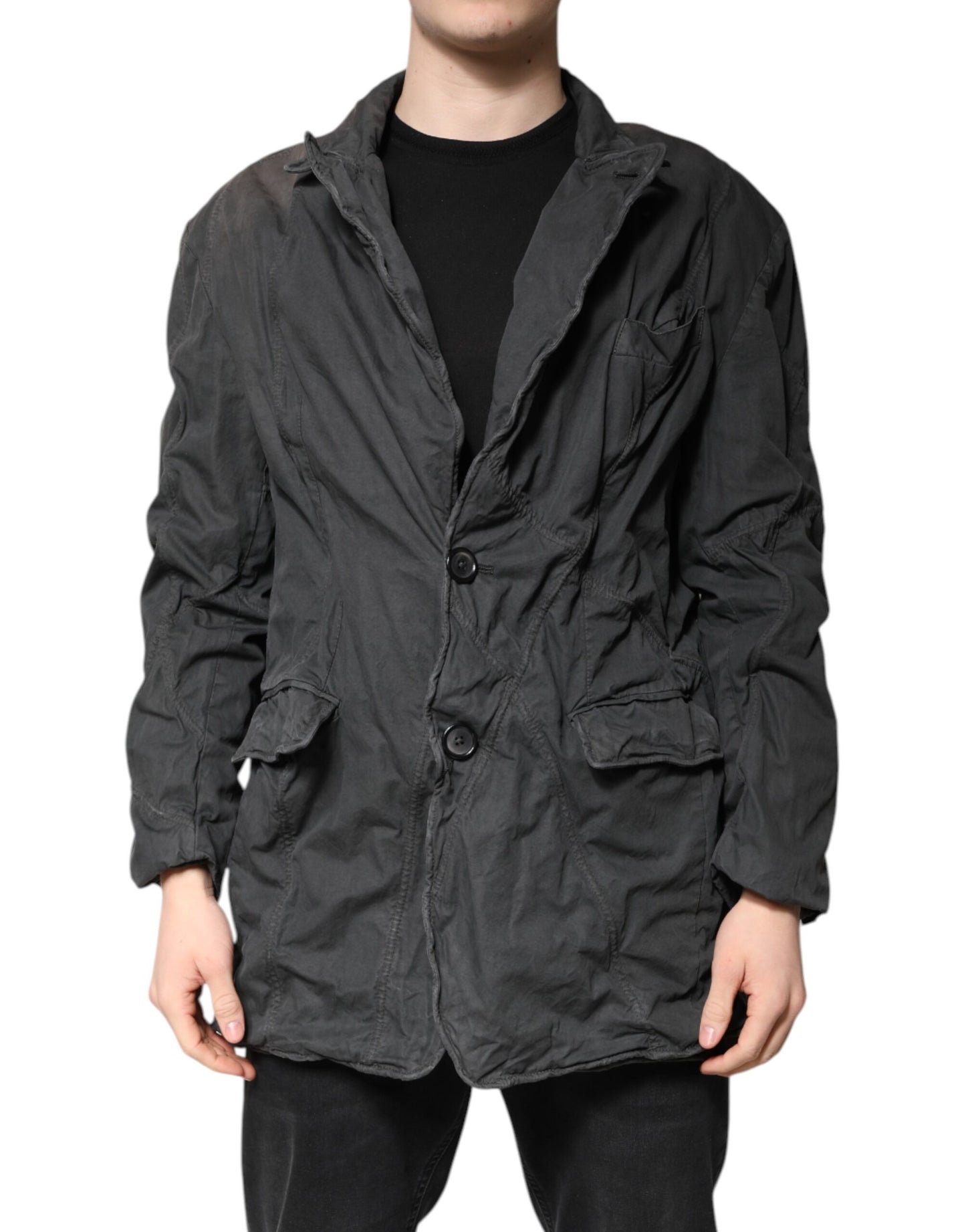 Dolce & Gabbana Black Solid Cotton Collared Coat Jacket