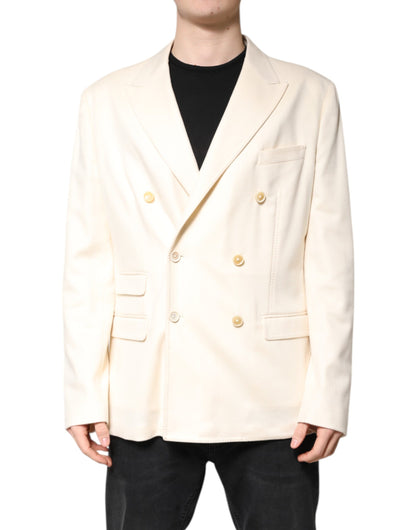 Dolce & Gabbana Beige Cashmere Double Breasted Coat Blazer