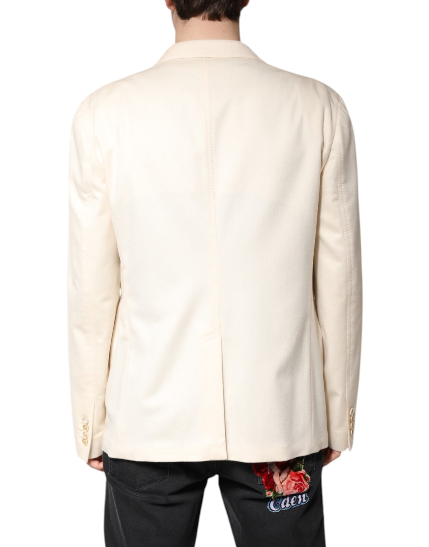 Dolce & Gabbana Beige Cashmere Double Breasted Coat Blazer