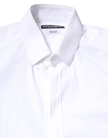 Dolce & Gabbana White Cotton GOLD Dress Formal Collared Shirt
