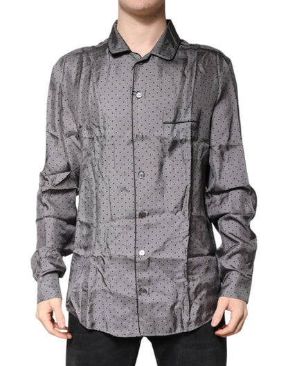 Dolce & Gabbana Gray Polka Dot Silk Long Sleeve Shirt