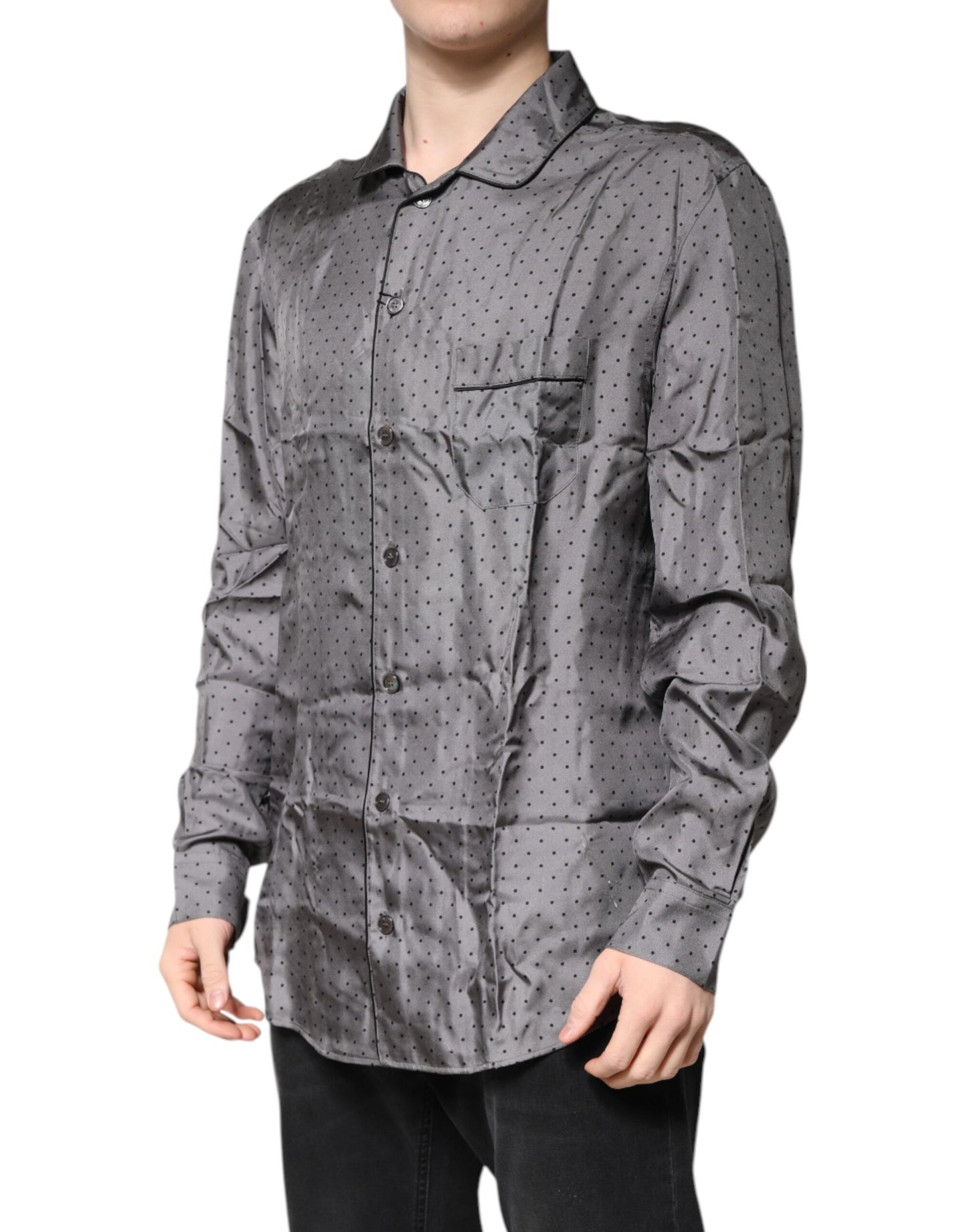 Dolce & Gabbana Gray Polka Dot Silk Long Sleeve Shirt