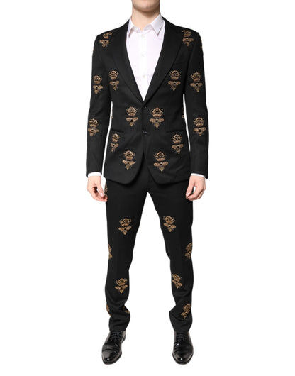 Dolce & Gabbana Black Bee Crown Embroidery 2 Piece Suit