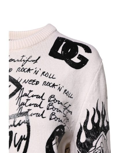 Dolce & Gabbana White Black Logo Print Women Pullover Sweater