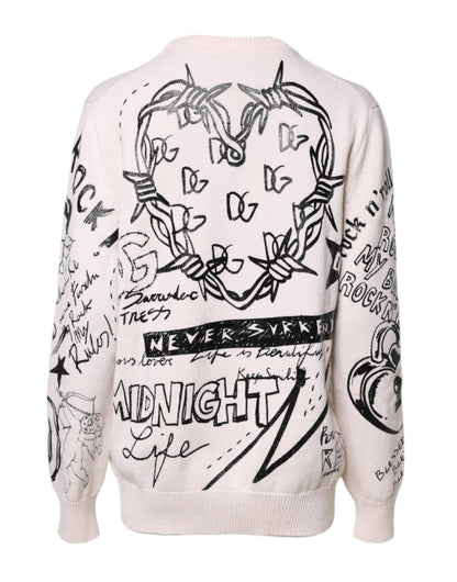 Dolce & Gabbana White Black Logo Print Women Pullover Sweater